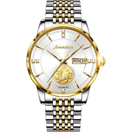 JSDUN-luxury Mens Automatic Watch Real Gold Sapphire Crystal Stainless Steel Waterproof Mechanical Watch Mature Mens Standard