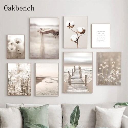 Hay Painting Cotton Flowers Canvas Art Print Hand Sand Poster Beach Bridge Wall Art Posters Nordic Wall Pictures Home Decor