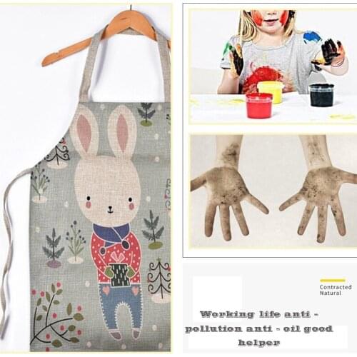 Antifouling cotton linen kitchen apron cartoon children apron sleeveless cloth art apron