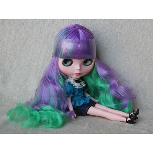 Blygirl Blyth doll Green purple bangs mixed curly hair nude doll ordinary body 7 joints DIY doll for their makeup