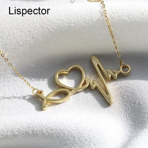 Lispector 925 Sterling Silver Hip Hop ECG Letter Heart Pendant Necklaces for Women Lover Necklace Femme Jewelry Couple Gifts