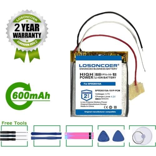 LOSONCOER Battery SP552631SA-1S1P-PCM 600mAh Battery For LISHEN(RED+) SP552631SA-1S1P-PCM Smart Watch