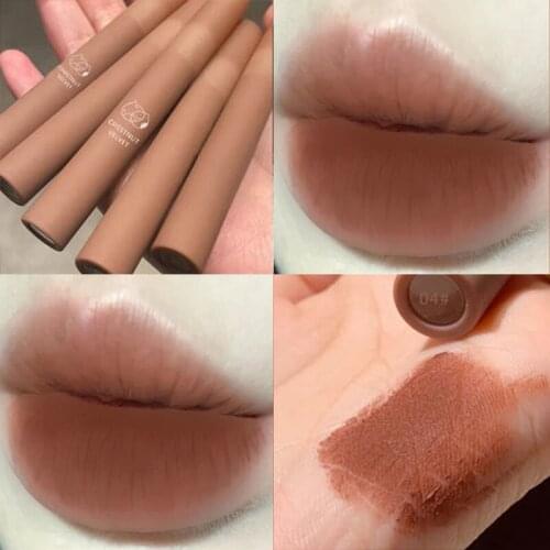 Matte Nude Waterproof Lip Gloss Long Lasting Sexy Velvet Lip Glaze Easy To Wear Non Sticky Liquid Lipstick Makeup Cosmetic