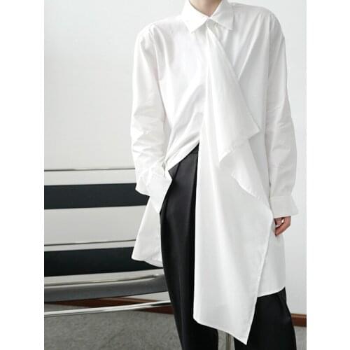 Mens Shirts Casual Slim Fit Floating Collar Design Mid-length Shirt Men And Women Long-sleeved Shirt stage Performance clothes