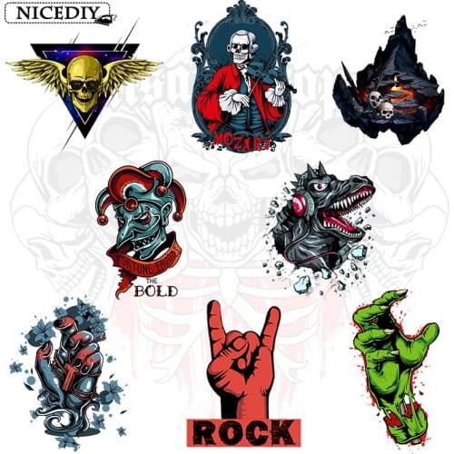 Nicediy Rock Zombie Patch Iron On Transfers For Clothes Thermal Transfer Press Hippie Skull Heat Transfer Vinyl Sticker Washable
