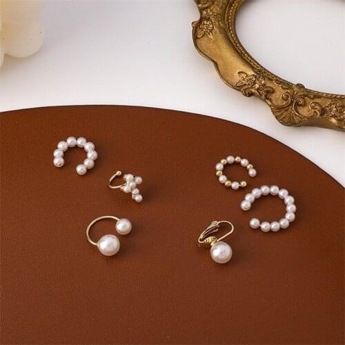 New Fashion Retro Pearl Ear Bone Clip Women Earrings Elegant Sexual Formal Three-piece Ear Clip Girl Statement Jewelry Gift