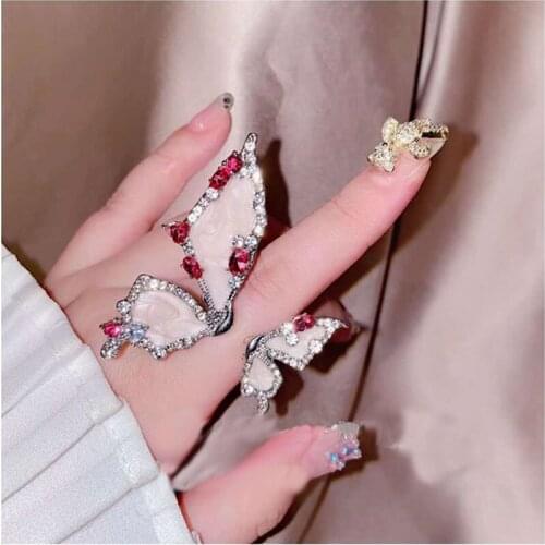 New Charm Butterfly Open Oversize Rings With White Shell Zircon Creative Jewelry For Women Wedding Fashion Party Accessories