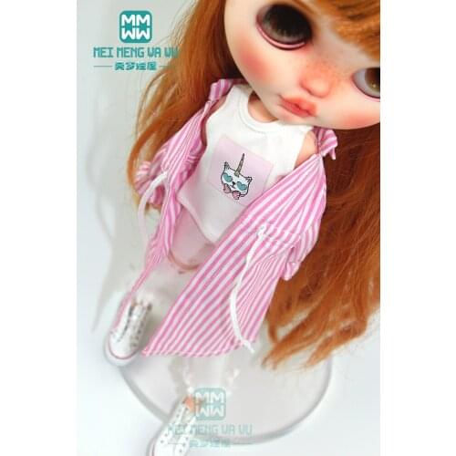 1PCS Blyth Doll Clothes fashion striped shirt, T-shirt, shorts for Blyth , Azone, obitsu, FR 1/6 doll