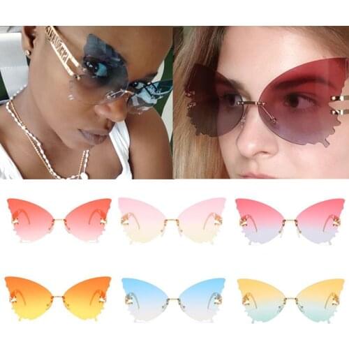 Wholesale Sunglasses Fashion Butterfly Shades Rimless Gradient Oversized Sun Glasses Women Vendors Bulk Glasses UV400 Oculos