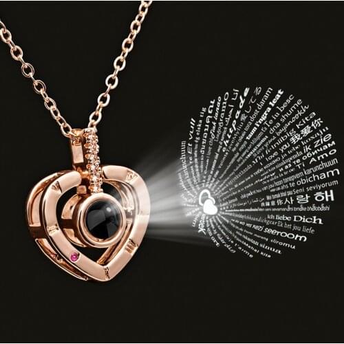 Heart Shape Letter Necklace Women Wedding Jewelry 100 languages I love you Projection Pendants Couple Necklaces Collier Femme