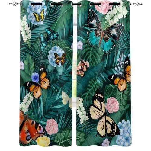 Palm Leave Butterfly Tropical Plant Window Interior Curtain Valance Door Room Drape for Kitchen Living Room Bedroom Curtains