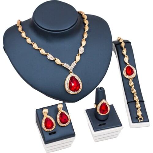 Parure bijoux femme Crystal jewelry set gold color wedding jewelry necklace earrings ring bracelets two colors free shipping