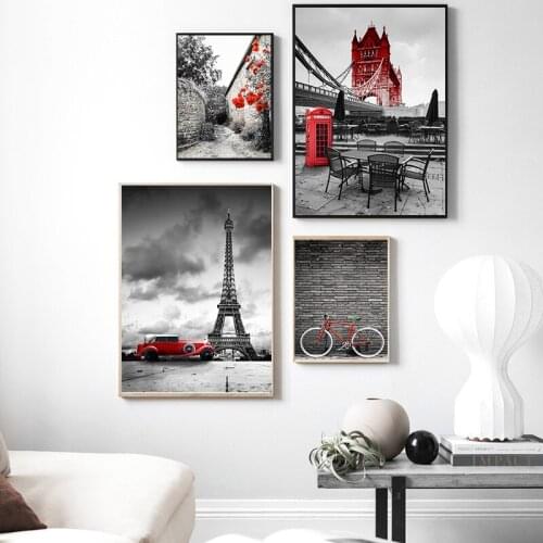 Pairs Tower Photograph Landscape Canvas Wall Home Decor Nordic Canvas Painting Street Bicycle Wall Art Art Print for Living Room