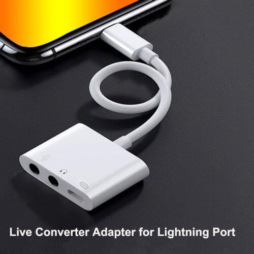 Live Converter Adapter for iphone 7 8 X XS 3 in 1 Live Streaming lightning OTG Adapter with double 3.5mm jack Lightning cable