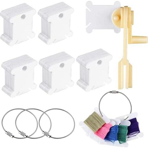 Plastic Floss Bobbins,Cross Stitch Embroidery Thread Winding Cards,Craft DIY Sewing Set with Bobbin Winder