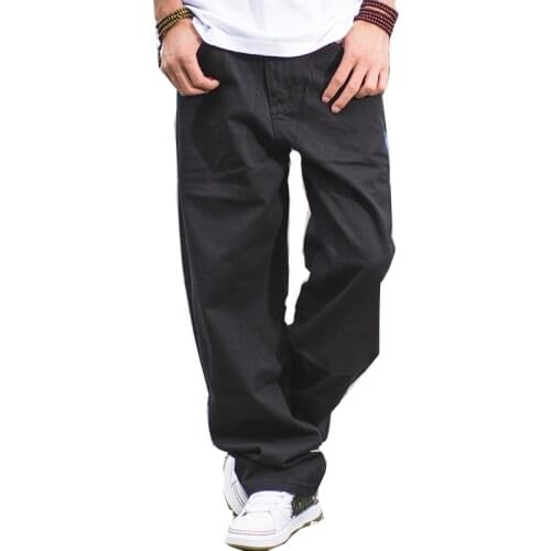 Plus Size Japanese and Korean Casual Loose Jeans Mens Cotton Jeans Wide Leg Full Length XL 40 Black