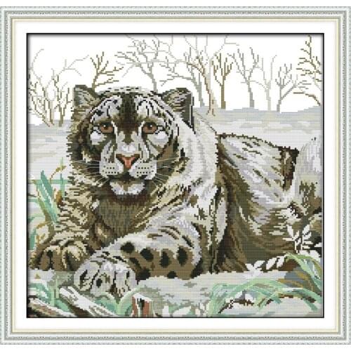 Joy sunday animal style Tiger in the Snow wlid animals cross stitch embroidery kits stamped fabric for easy needlework