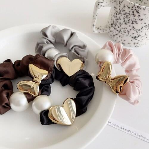 Retro Butterfly Heart Scrunchies Hair Tie Pearl Fashion Elastic Hair Bands Women Girl Hair Accessoires Korean Braided Hairband