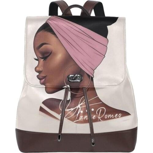 ALAZA bags for women Backpacks Afro Girls Black Women waterproof Backpack Soft PU Leather School large bag Travel Shoulder Bags