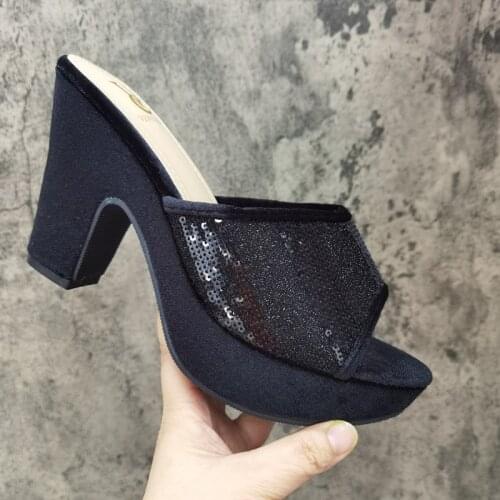 Mature Women Shoes in Black Color High Quality African Matching Shoes Match for PartY