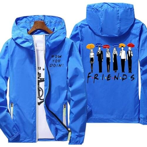 Spring casual waterproof Hooded Jacket Men Anime Friends Zipper Thin Windbreaker Jackets women streetwear