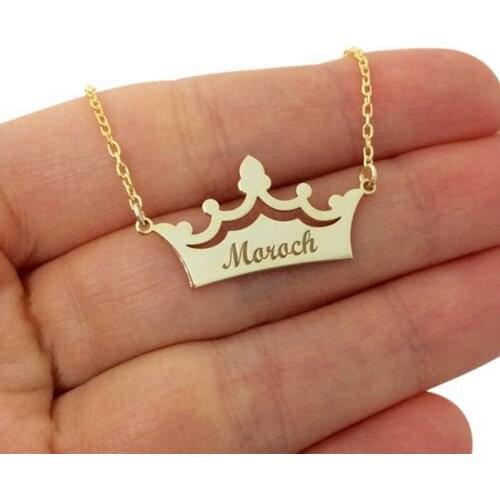 Personalized Crown Engraved Name Letter Pendant Necklaces For Women Stainless Steel Chain Custom Jewelry Birthday Gift BFF