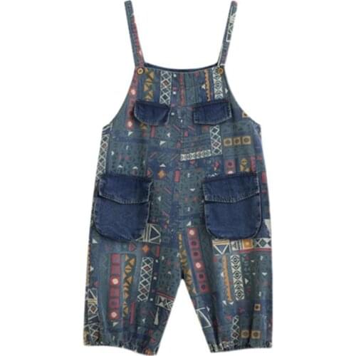 Cargo Pants Women Pocket Loose Overalls Womens Jumpsuits Floral Suspenders Printed Overalls For Women Jeans Rompers Streetwear