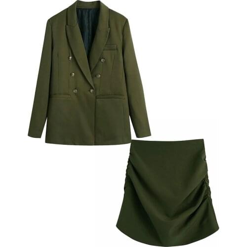 Nlzgmsj Za Women 2021 Fashion Office Wear Double Breasted Blazer Coat Vintage Long Sleeve Flap Pockets Female Outerwear 202108