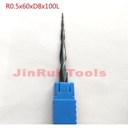1pc R0.5*D8*60*100L*2F HRC55 Tungsten solid carbide Coated Tapered Ball Nose End Mills CNC milling cutters knife