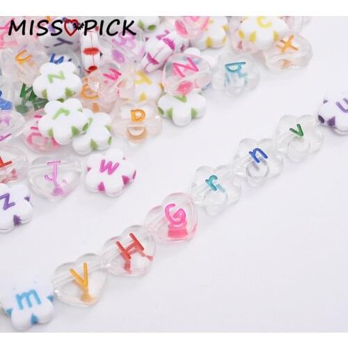 100pcs Acrylic Beads Flower Heart Shape Letter Alphabet Loose Spacer Beads for Jewelry Making DIY Bracelet Accessories Wholesale