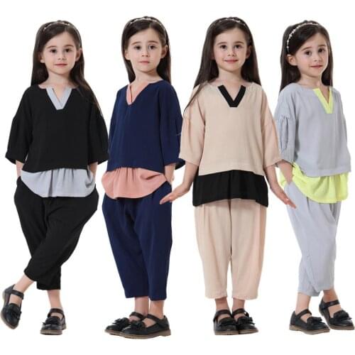 2 Pieces Fashion 2020 New arrival Indonesia Kids Clothing 90-160cm Tops and Pants Sets Elegant Children Loose wear for Girls
