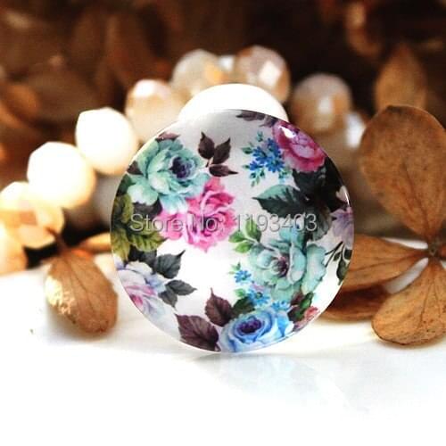20pcs 20mm 25mm 30mm Round Glass Beads Cabochon DIY For Tray Pendant setting finding-(Flower)-(HPGC-4289)