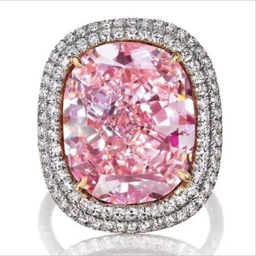 2020 Claw Oval Pink Crystal Rings For Women Wedding Charms Square Zircon Rhinestone Engagement Valentines Promise Ring Jewelry