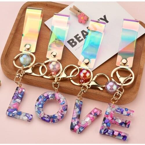 2021 New Creative 26 Initials Letter Key Chain Resin Pendant Alphabet Key Ring Party Gift Jewelry for Women Accessory EH1000