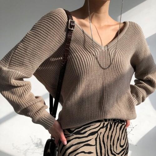 2021 New Long Sleeve White Warm Sweaters for Women Oversized V Neck Sweater Knitted Autumn Winter Blue Thick Knit Jumper Mujer
