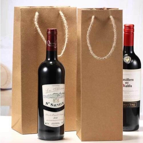 35x9x9cm/35x17x9cm Kraft Paper Wine Packing Bags Linen Handle Rope Gift Bottle Bags