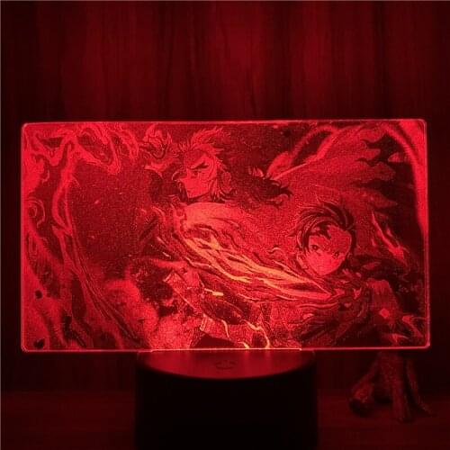 3D Nightlight Animated Real Ver. Demon Slayer Kyoujurou Tanjirou Action Figure 7 Colors Touch Optical Illusion Lamp Gift Decor