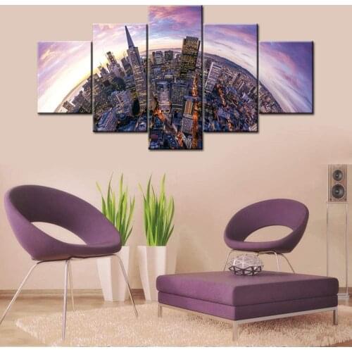 5 Panel Prints Art Wall Canvas Painting High-rise Building, City Architecture Posters Pictures Wall Decoration For Home Office
