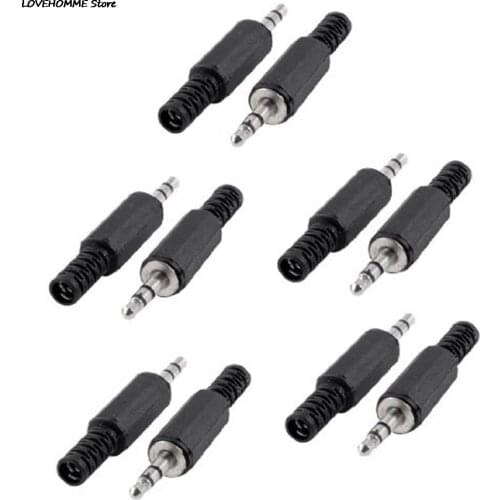 5PCS/Lot 3.5mm HeadPhone Connector Male Two Channel Audio Jack Plug 3.5 Mm With Black Plastic Housing