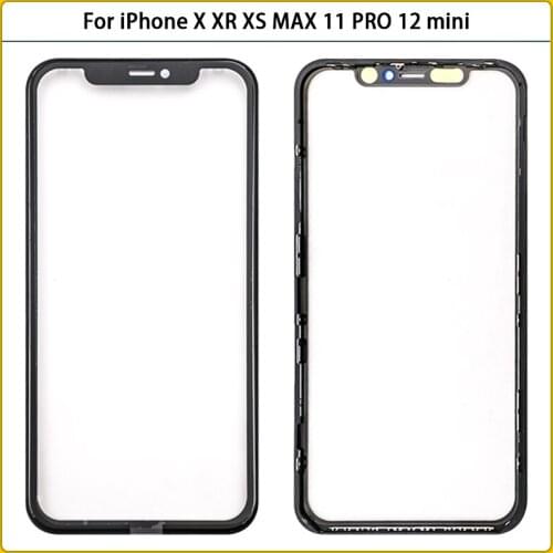 5PCS Front Outer Glass + Frame + OCA 3 in 1 For iPhone X XR XS MAX 11 PRO 12 mini Touch Screen Glass Lens Repair Replacement