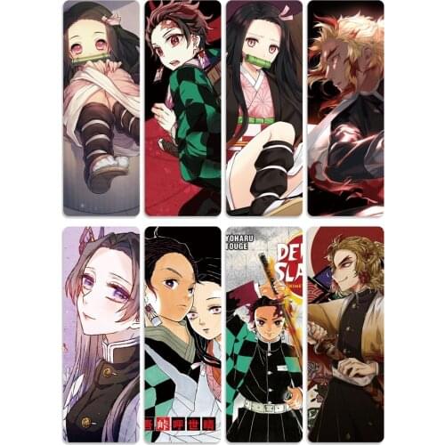 8pcs/set Anime Demon Slayer: Kimetsu no Yaiba PVC Bookmarks Printed with Kamado Tanjirou for Cosplay Accessories or Collection