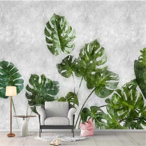Milofi large wallpaper mural Nordic pastoral plant banana leaf background wall paper mural decorative painting