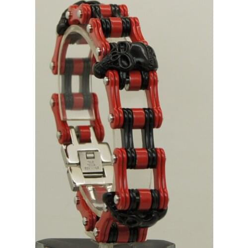 Unique red & black plated cool men/boy stylish skull motorcycle biker rock 316L stainless steel chain bracelet
