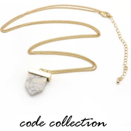 Vintage Geometric Natural Stone Link Chain Pendant Necklaces For Women Men Girls Chain Necklaces Accessories Gift