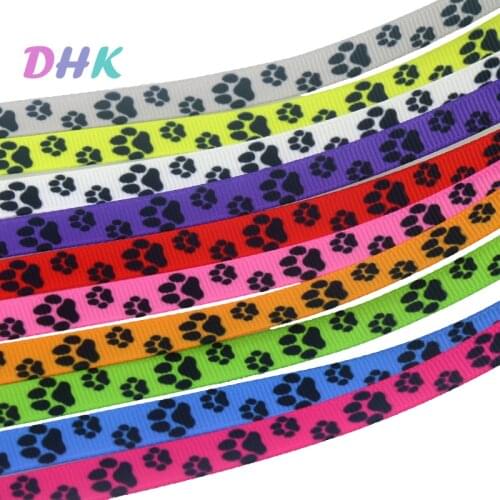 DHK 3/8'' 50yards Dog Paw printed grosgrain ribbon Accessory hairbow headwear DIY decoration 9mm S1548