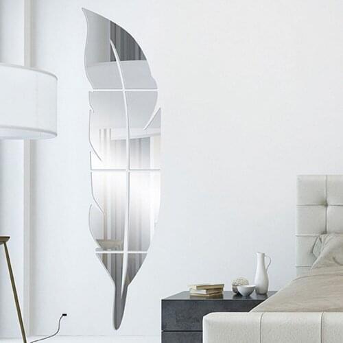 DIY Feather Plume 3D Mirror Wall Sticker for Living Room Art Home Decor Vinyl Decal Acrylic Sticker Mural Wall Decor Wallpaper