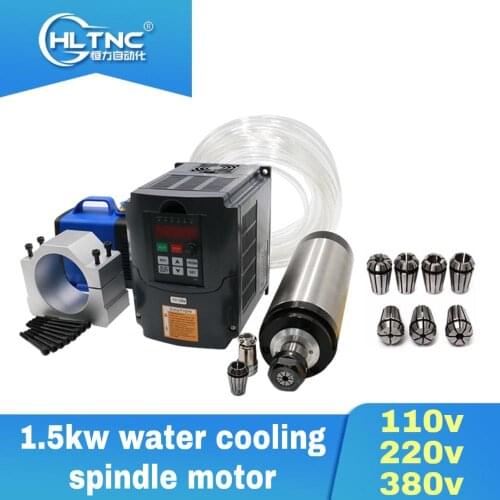 2019 PROMOTION 1.5KW Water Cooling Spindle Motor + 1500w Interver + ER16(1-10mm) + 80mm Clamp + 80w Water Pump + 5m Pipe for CNC