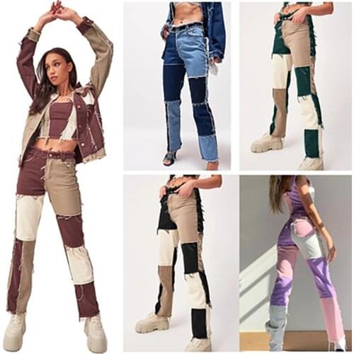 Jeans Autumn Womens High-Waisted Slim Slimming Fashion Color Matching Casual Womens Jeans Free Shipping