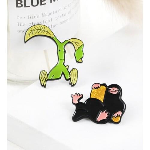 Fantasy Cartoon Anime Brooch Niffler and Pickett Bowtruckle Biological Beast Movie Cool Badge Backpack Lapel Pins Fan Gifts