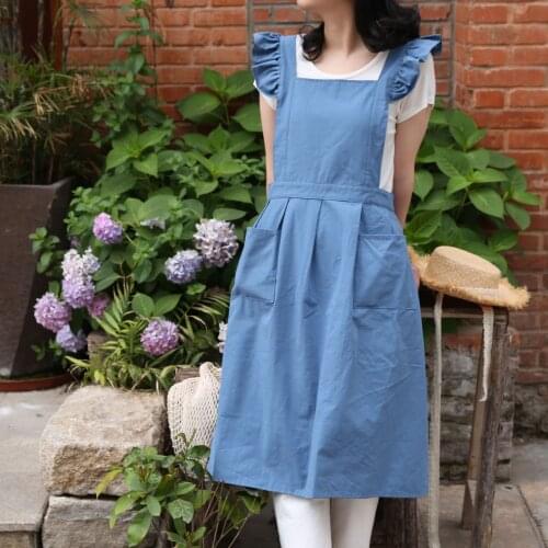 Retro Lotus Leaf Aprons Waterproof Oil-proof Pinafore with Two Pockets Baking Kitchen Flower Art Florist